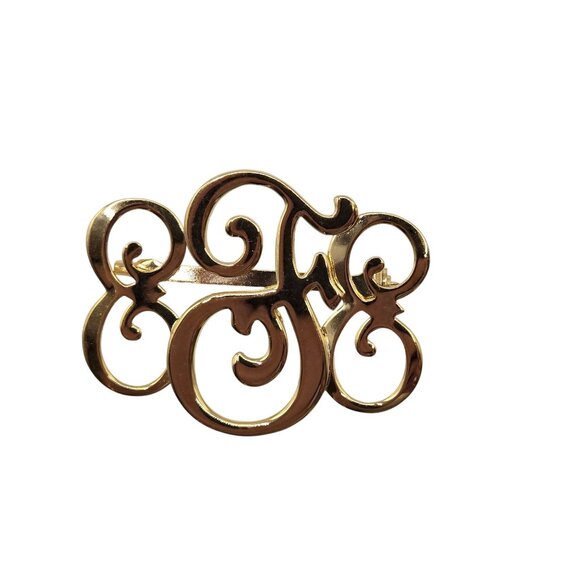 VTG Brooch EFE Initials Gold Tone Cursive Script Letters Monogram Pin Gift Names - Picture 2 of 8
